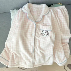 Plus Size Sleepwear Women'S Flannel Thickened Winter Warm Home Clothes Set Pink Bear Cross-Border Online Live Broadcast
