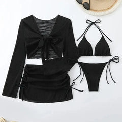 Solid Sexy Bikinis Female Swimsuits Women'S Four-Piece Swimwear Beach Swim Wear Bathing Suits Brazilian Bikini Set Pool Bather