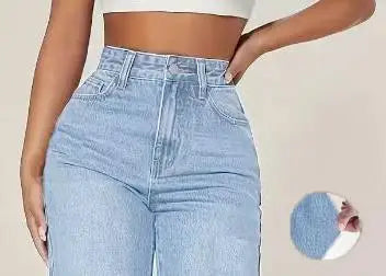 Four-Season Pure Color CPUY Brand Women'S Fashion Straight-Leg Stretch Denim without a Belt Popular Autumn and Spring Style