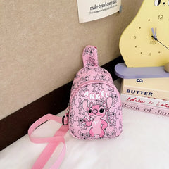 Stitch & Angel Sling Chest Bag, Cartoon Anime Crossbody Bag, Fashionable Casual Shoulder Bag with Coin Purse for Daily Travel