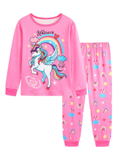 Girls Unicorn Cartoon Long Sleeve Pajamas Two Piece Set