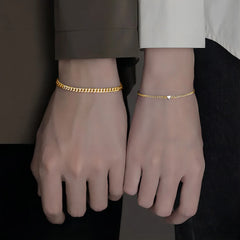 2PCS Simple Fashion Bracelet Set for Couple Unisex Women Men Lover Crystal Heart Gold Color Chain Bracelets Trend Jewelry