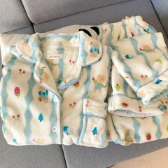Plus Size Sleepwear Women'S Flannel Thickened Winter Warm Home Clothes Set Pink Bear Cross-Border Online Live Broadcast