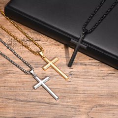 Simple Mens Cross Pendant Necklaces, Classic Stainless Steel Plain Cross Collar Necklaces