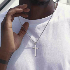 Simple Mens Cross Pendant Necklaces, Classic Stainless Steel Plain Cross Collar Necklaces