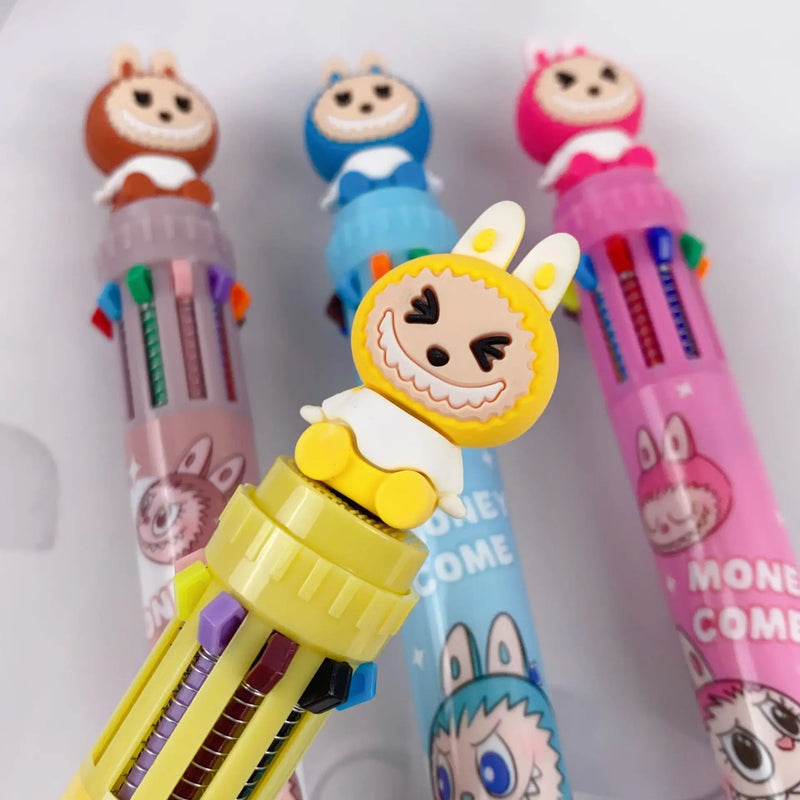 Multicolor Ballpoint Pen 0.7 Mm, 10-In-1 Colored Pens 10Point Retractable Cute Cartoon Animal Ballpoint Pens for Office Schools
