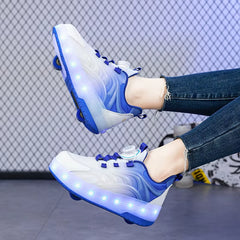 Two Wheels Children'S Led Light Roller Skate Shoes for Kids Boys Girls Glowing Sports Luminous Sneakers Skateboard USB Charging