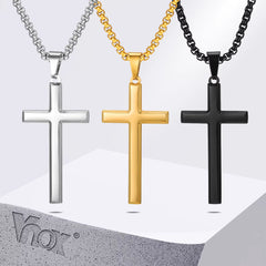 Simple Mens Cross Pendant Necklaces, Classic Stainless Steel Plain Cross Collar Necklaces